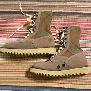 Ranch Road Boots Current Issue Sand Tan Suede Canvas Lace Up Military Women 7.5D